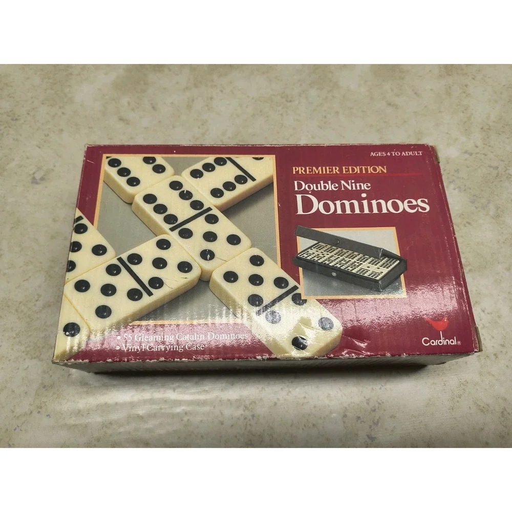 Vintage Cardinal Double Nine Dominoes Set Red‎ Vinyl Case 1993